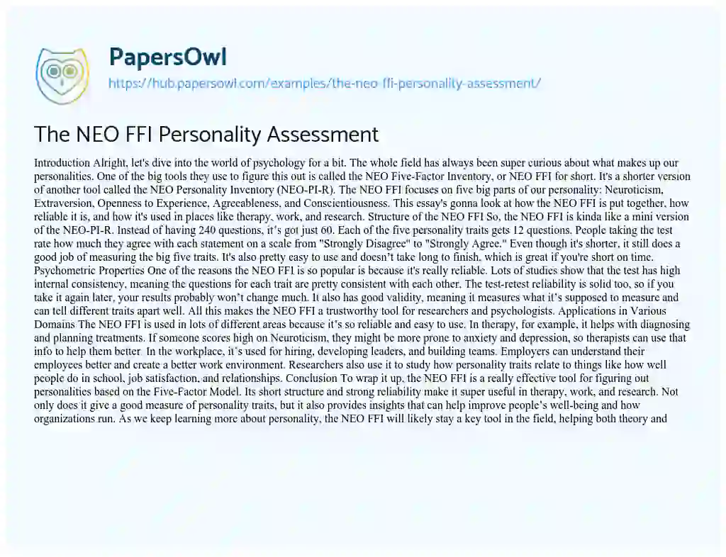 Essay on The NEO FFI Personality Assessment