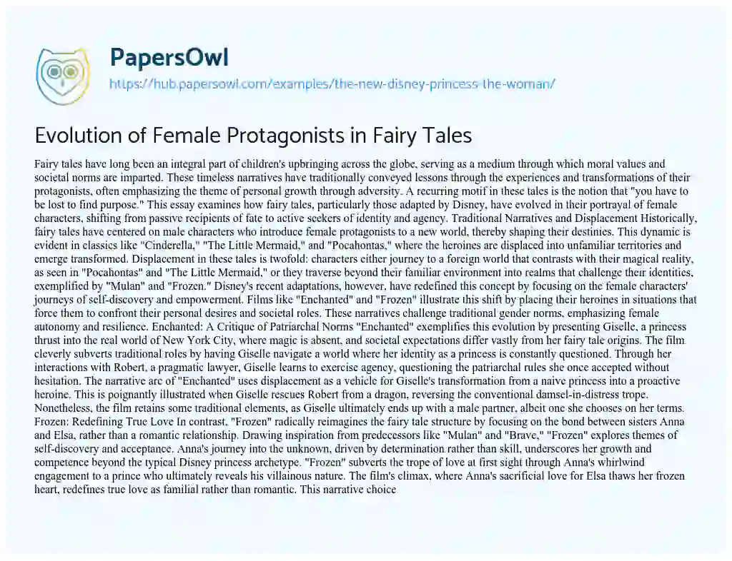 Essay on Evolution of Female Protagonists in Fairy Tales