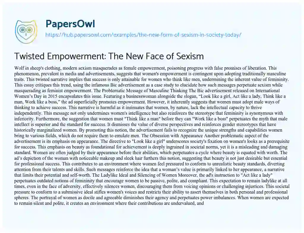 Essay on Twisted Empowerment: The New Face of Sexism