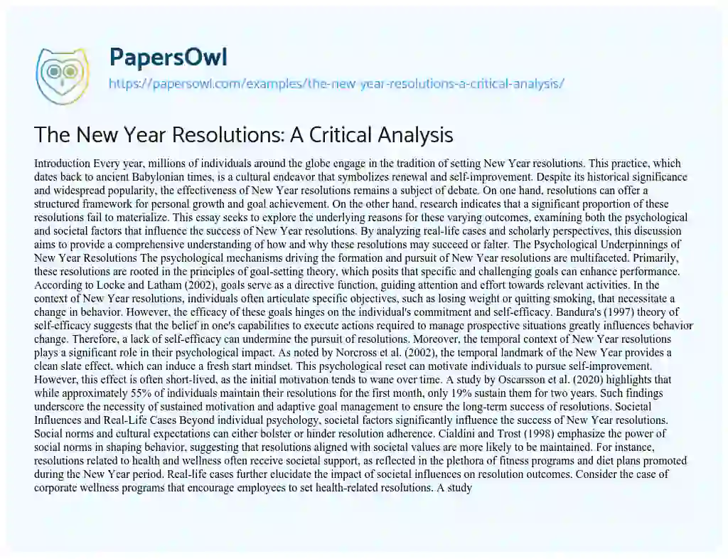 Essay on The New Year Resolutions: A Critical Analysis