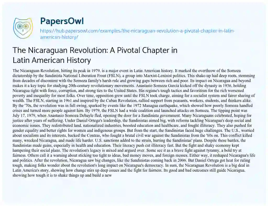 Essay on The Nicaraguan Revolution: A Pivotal Chapter in Latin American History
