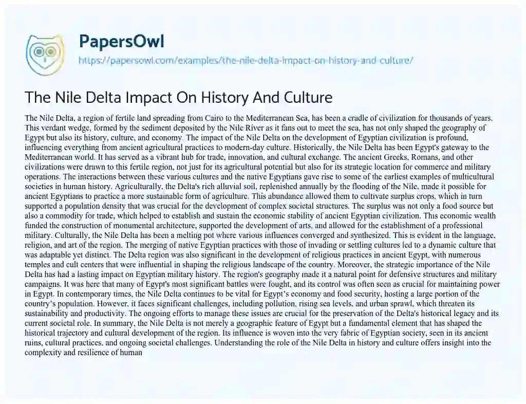 Essay on The Nile Delta Impact On History And Culture