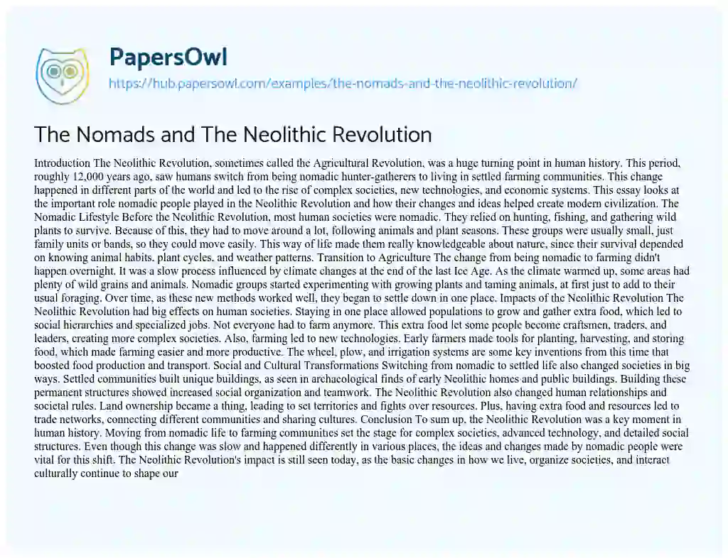 Essay on The Nomads and The Neolithic Revolution
