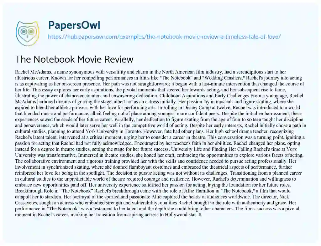 Essay on The Notebook Movie Review