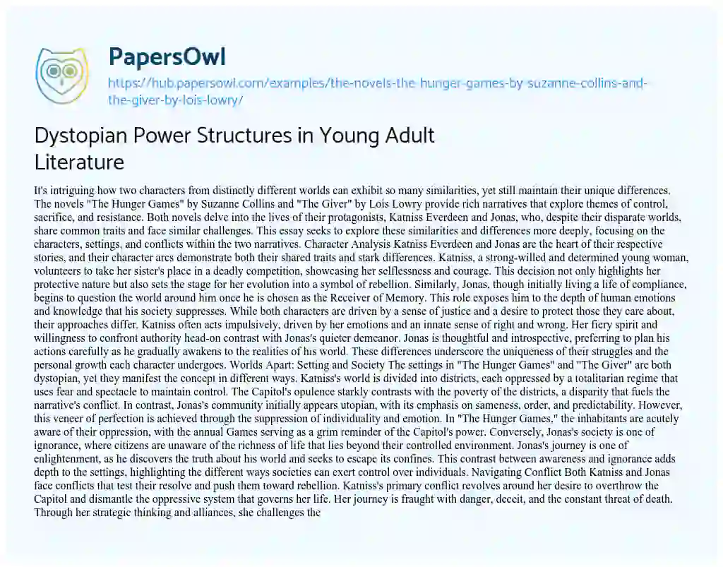 Essay on Dystopian Power Structures in Young Adult Literature