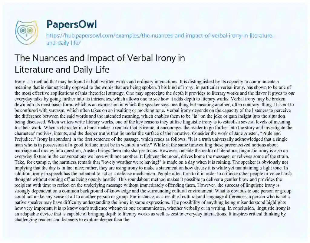 Essay on The Nuances and Impact of Verbal Irony in Literature and Daily Life