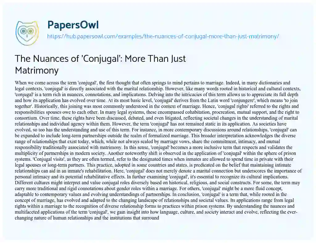 Essay on The Nuances of ‘Conjugal’: More Than Just Matrimony