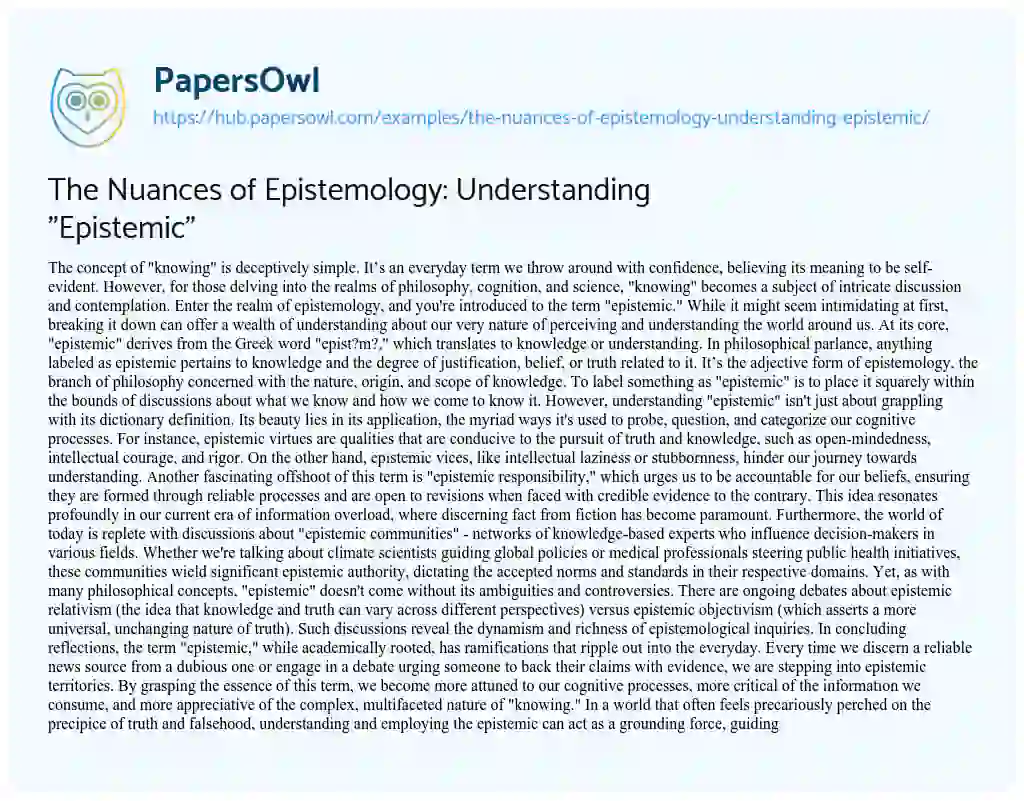 Essay on The Nuances of Epistemology: Understanding “Epistemic”