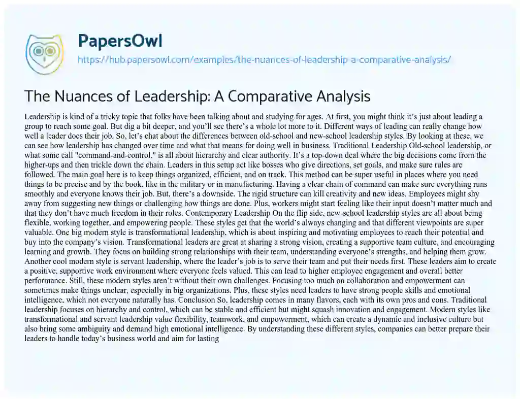 Essay on The Nuances of Leadership: A Comparative Analysis