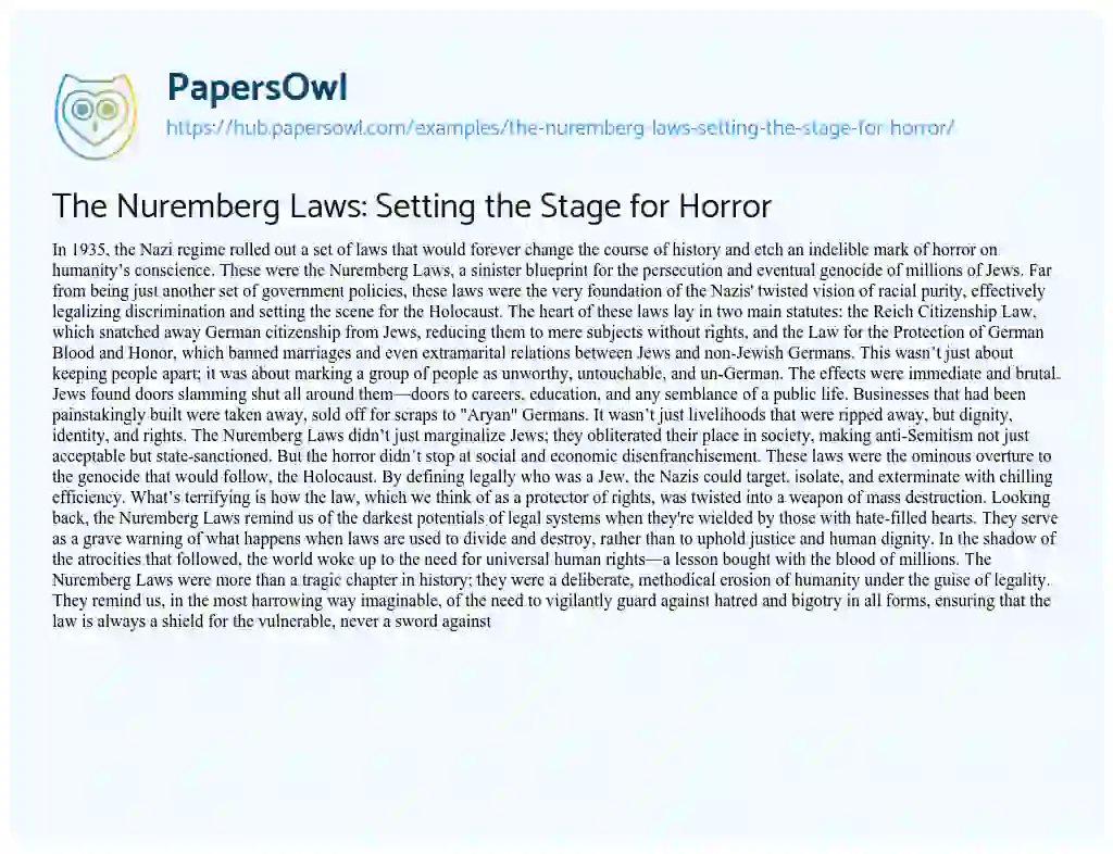 Essay on The Nuremberg Laws: Setting the Stage for Horror