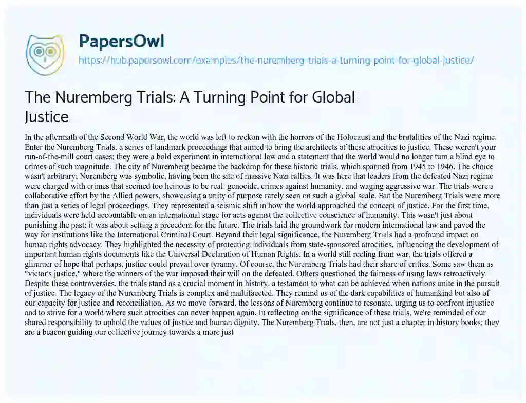 Essay on The Nuremberg Trials: A Turning Point for Global Justice