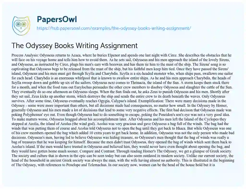 Essay on The Odyssey Books Writing Assignment