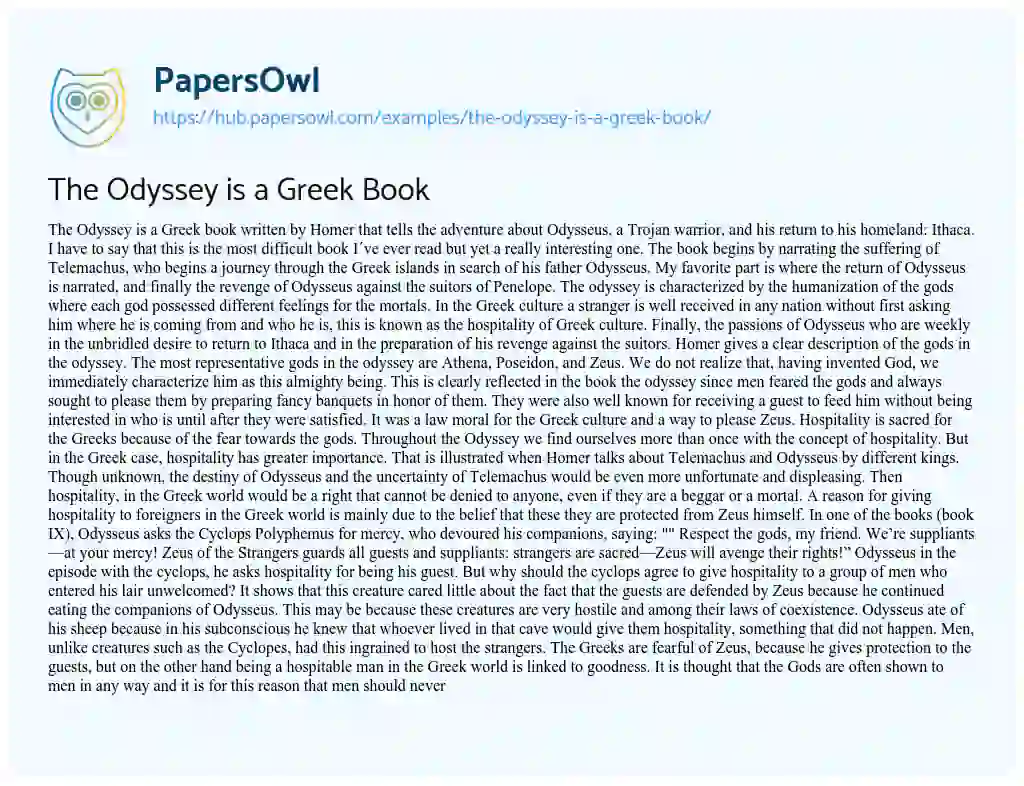 Essay on The Odyssey is a Greek Book