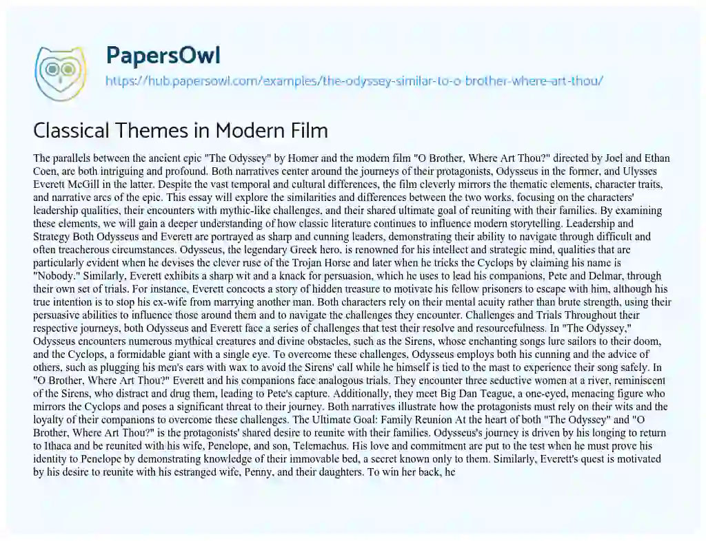 Essay on Classical Themes in Modern Film