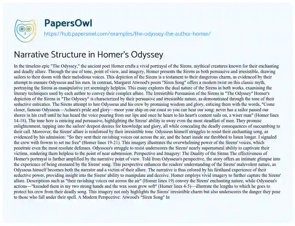 Essay on Narrative Structure in Homer’s Odyssey