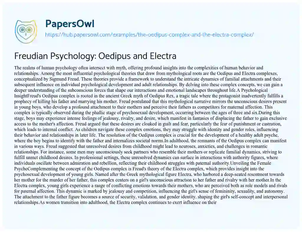 Essay on Freudian Psychology: Oedipus and Electra