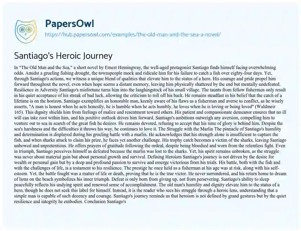 Essay on Santiago’s Heroic Journey