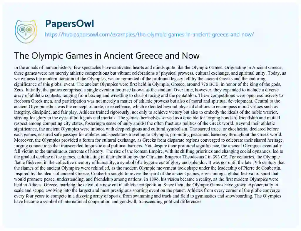 Essay on The Olympic Games in Ancient Greece and Now