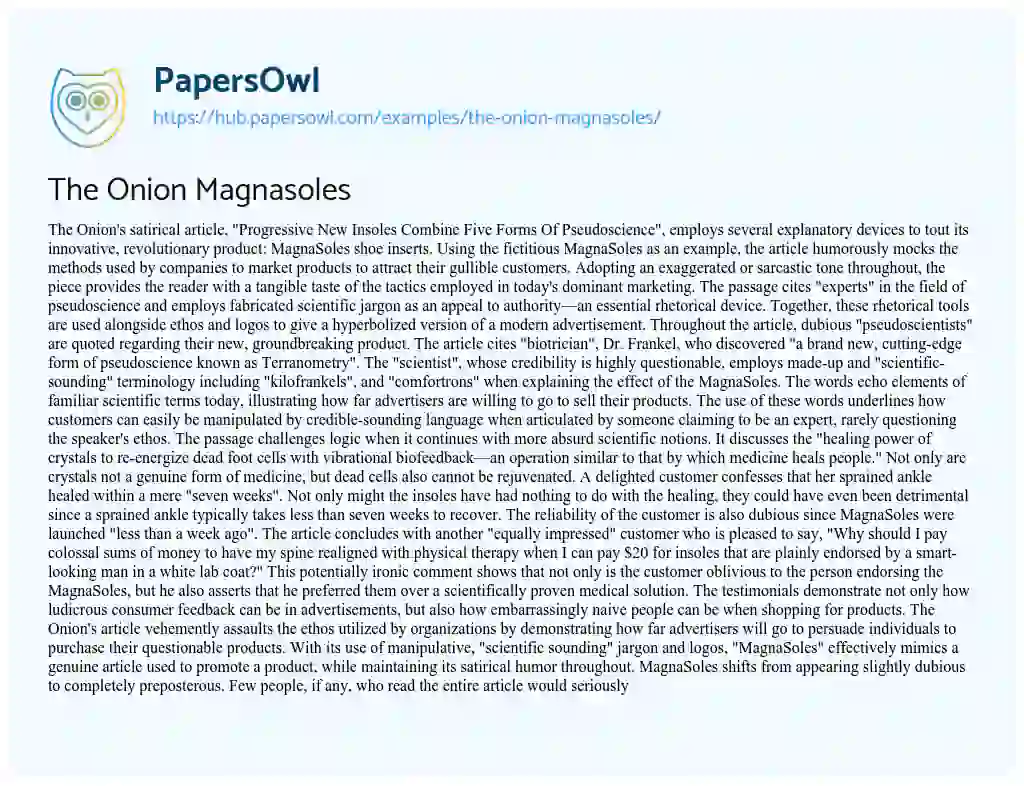 Essay on The Onion Magnasoles