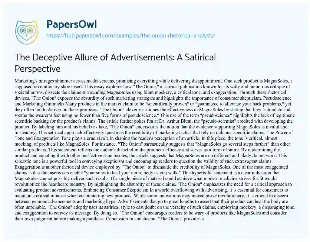 Essay on The Deceptive Allure of Advertisements: A Satirical Perspective