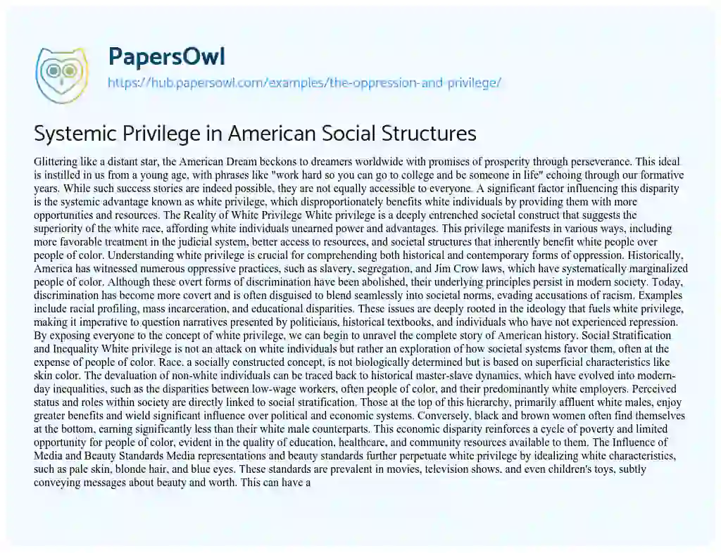 Essay on Systemic Privilege in American Social Structures