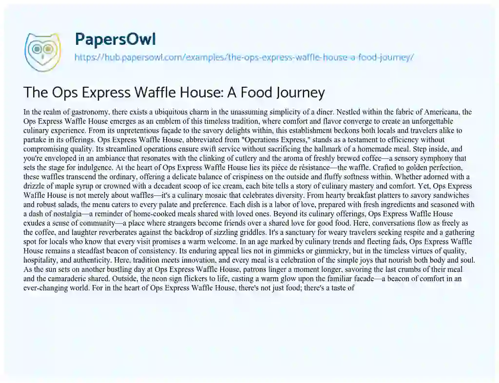 Essay on The Ops Express Waffle House: A Food Journey