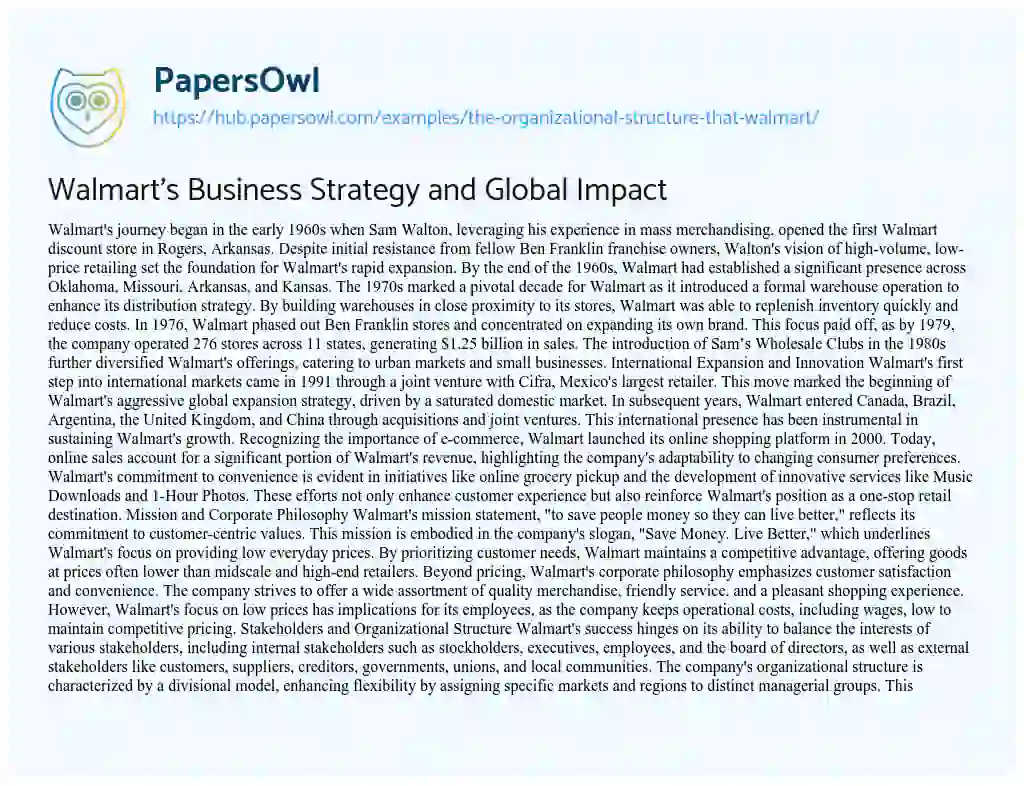 Essay on Walmart’s Business Strategy and Global Impact