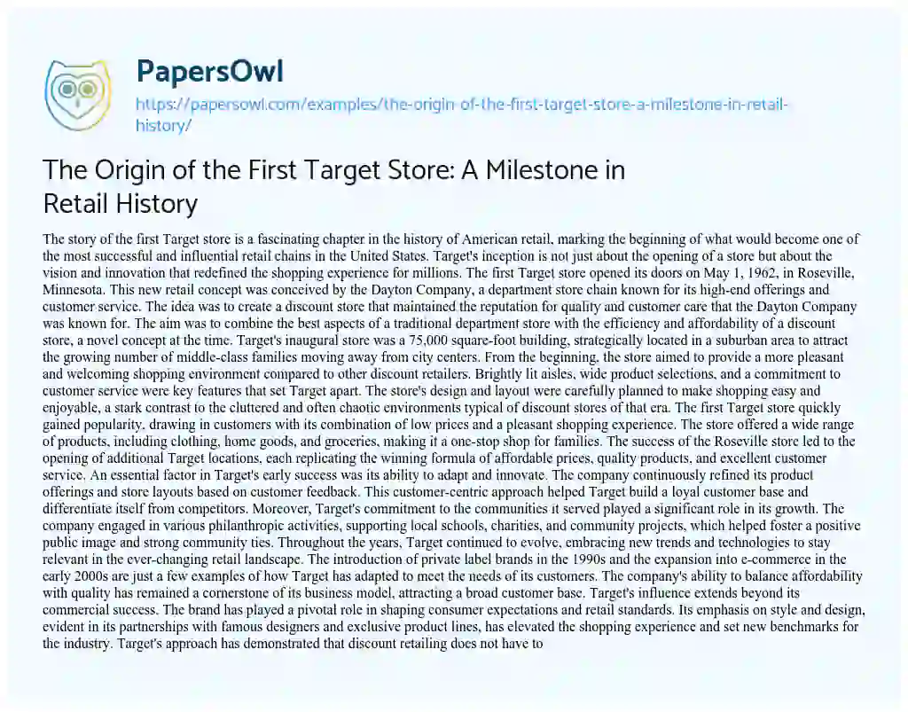 Essay on The Origin of the First Target Store: A Milestone in Retail History