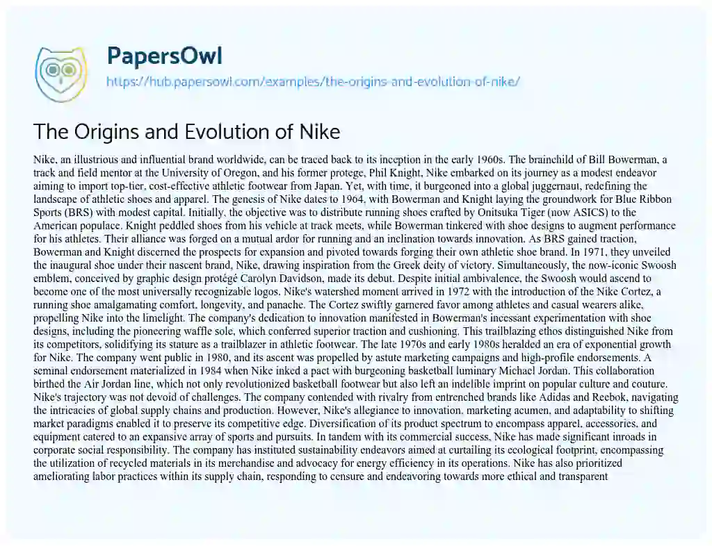Essay on The Origins and Evolution of Nike