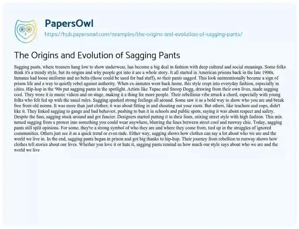 Essay on The Origins and Evolution of Sagging Pants