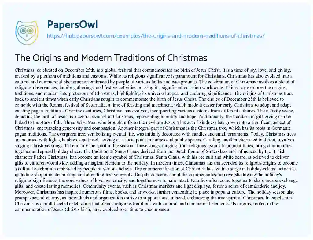 Essay on The Origins and Modern Traditions of Christmas