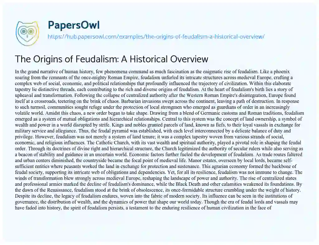 Essay on The Origins of Feudalism: A Historical Overview