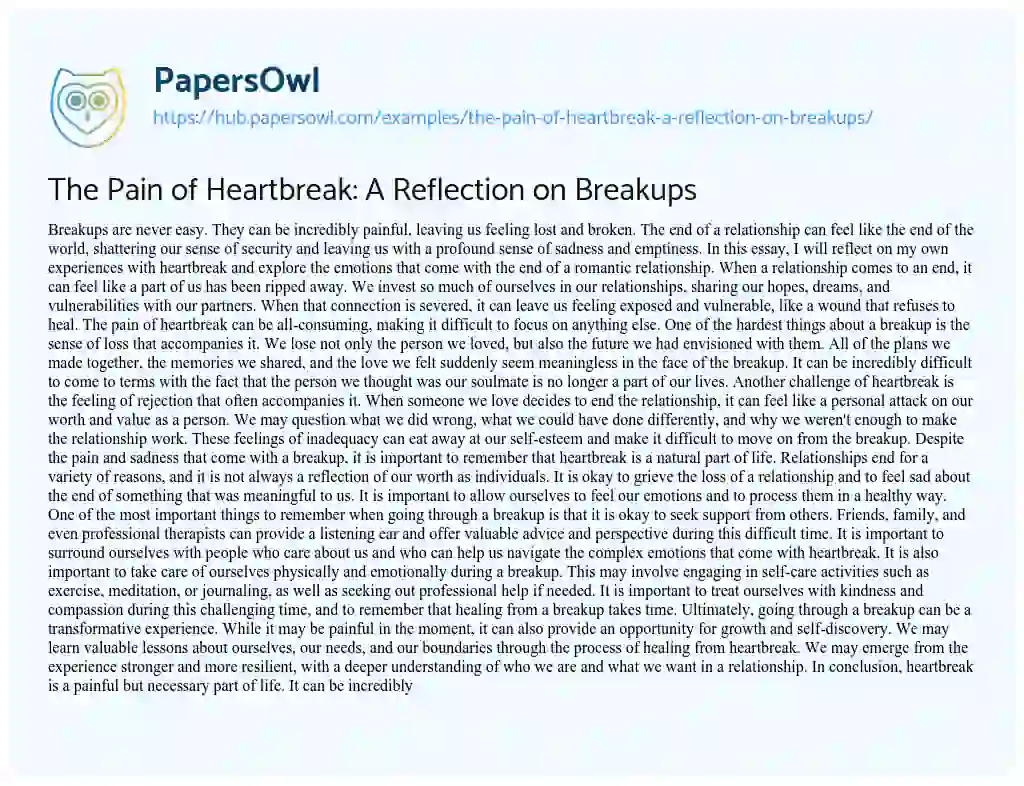 Essay on The Pain of Heartbreak: A Reflection on Breakups