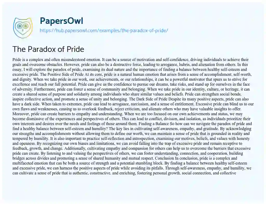 Essay on The Paradox of Pride