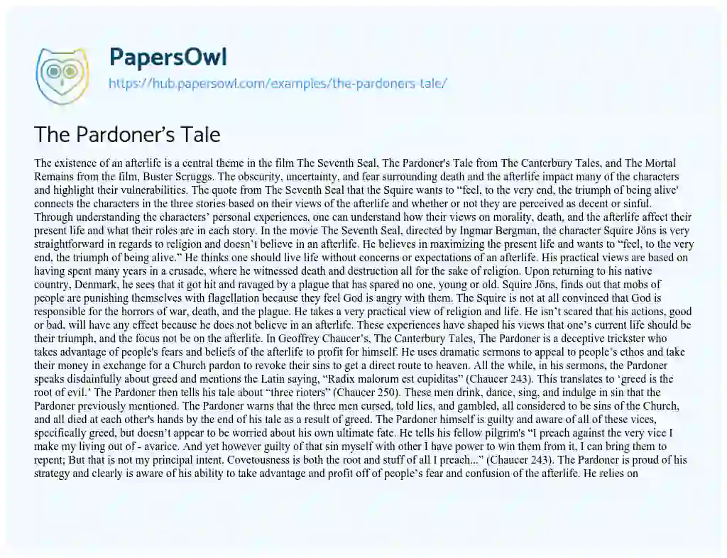 Essay on The Pardoner’s Tale