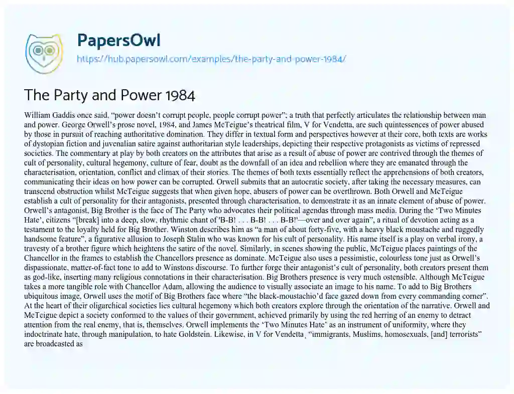 Essay on The Party and Power 1984