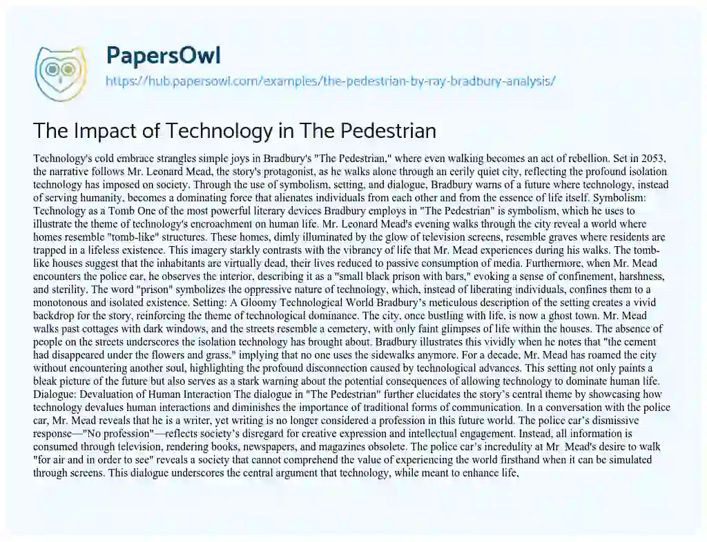 Essay on The Impact of Technology in The Pedestrian