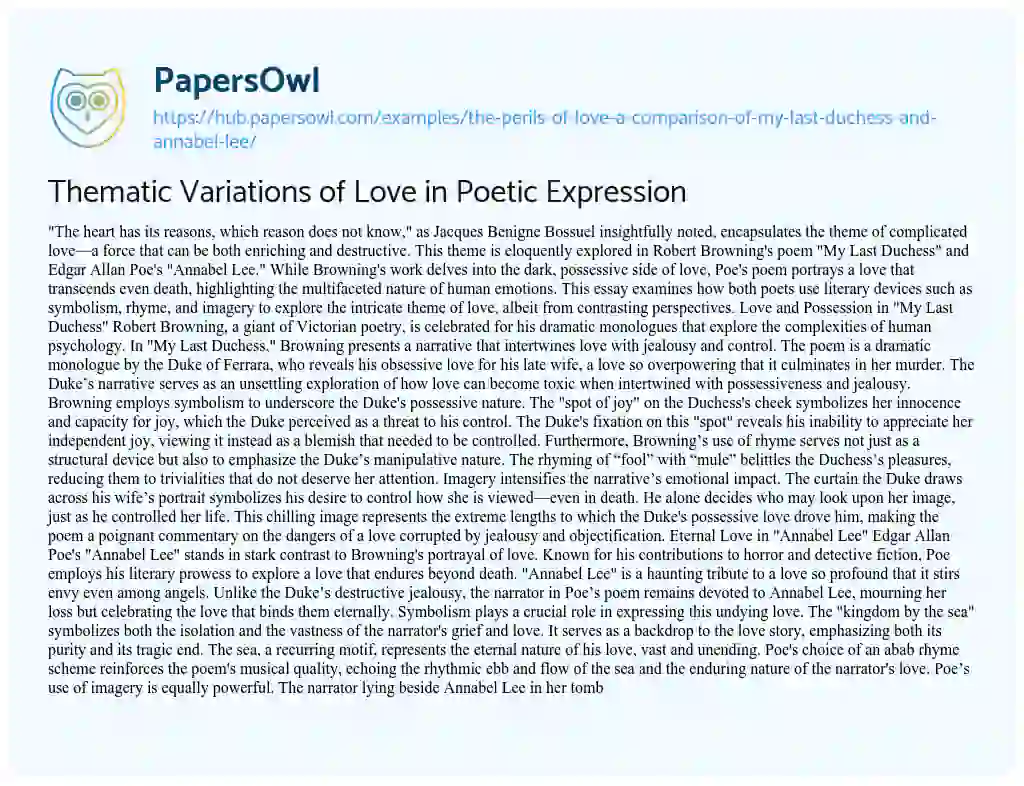 Essay on Thematic Variations of Love in Poetic Expression