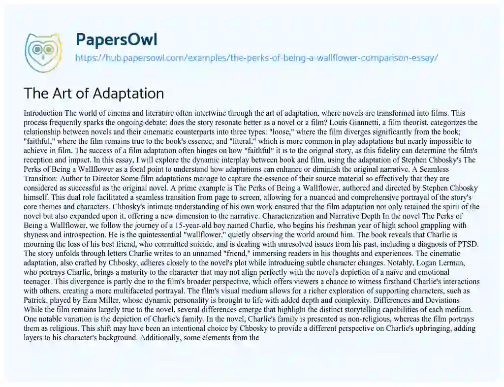 Essay on The Art of Adaptation