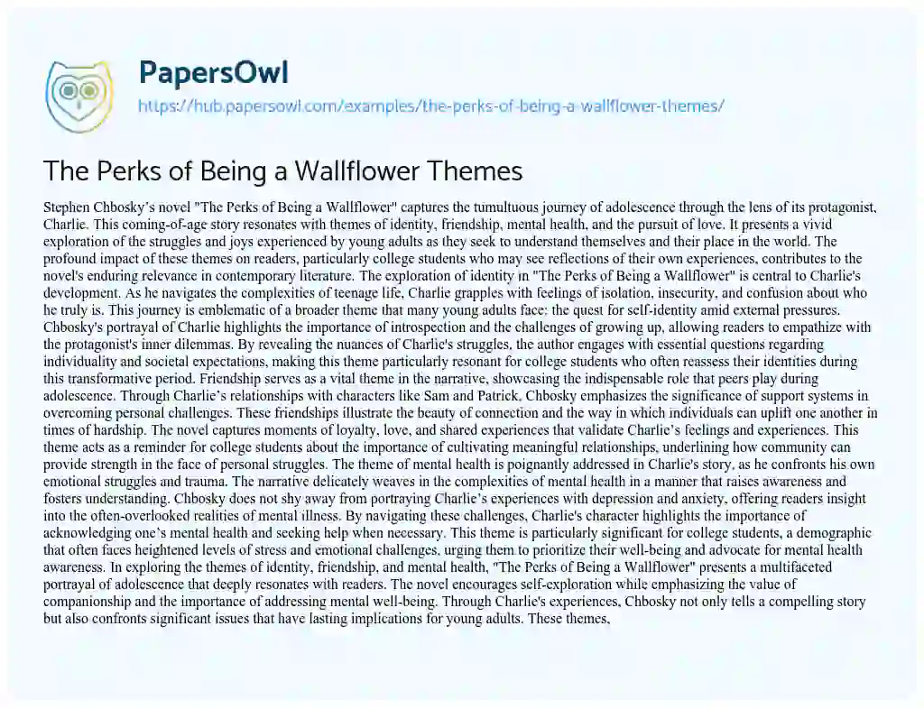 Essay on The Perks of Being a Wallflower Themes