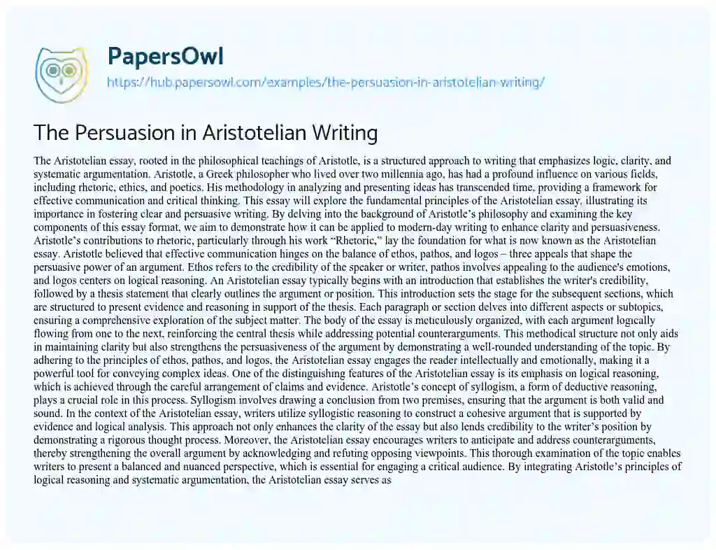 Essay on The Persuasion in Aristotelian Writing