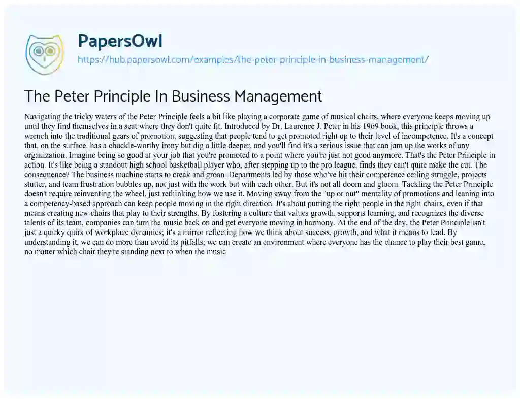 Essay on The Peter Principle In Business Management