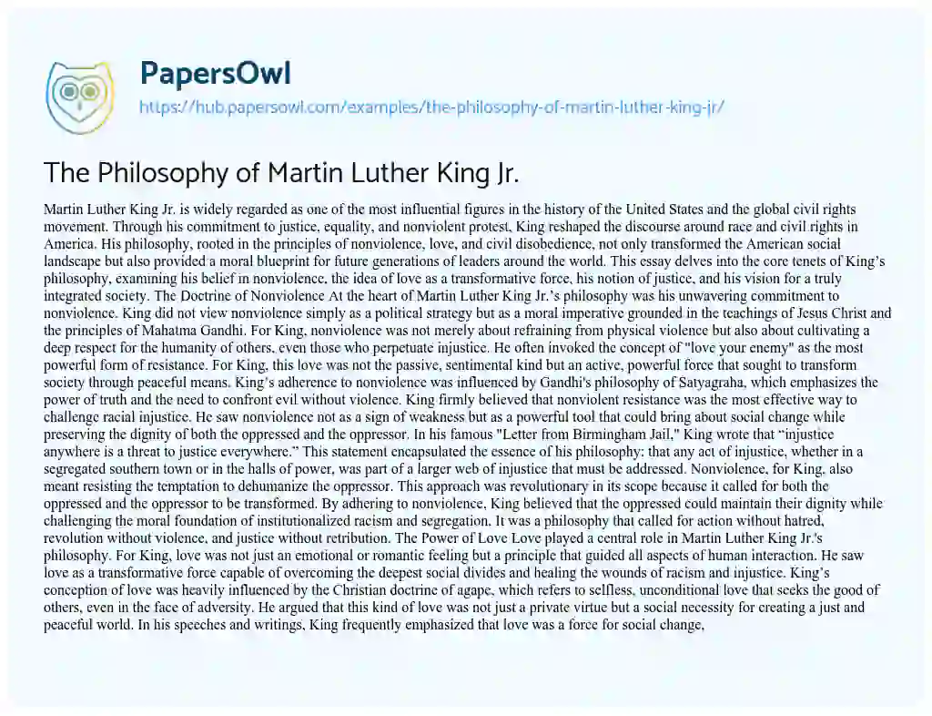Essay on The Philosophy of Martin Luther King Jr.