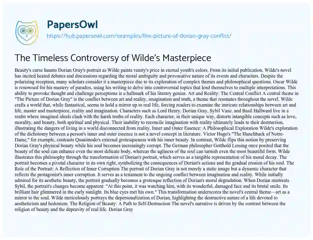Essay on The Timeless Controversy of Wilde’s Masterpiece