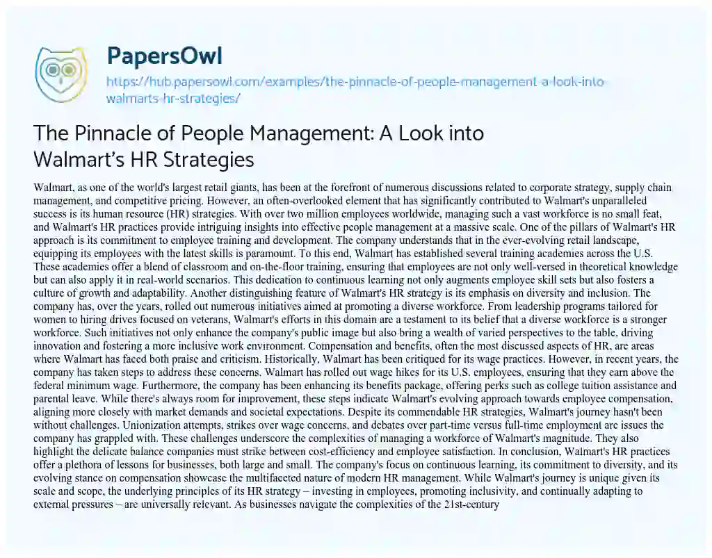 Essay on The Pinnacle of People Management: A Look into Walmart’s HR Strategies