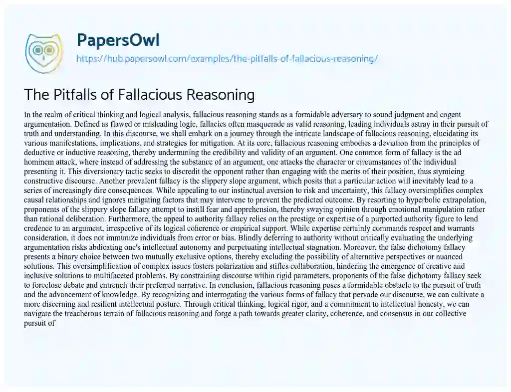 Essay on The Pitfalls of Fallacious Reasoning
