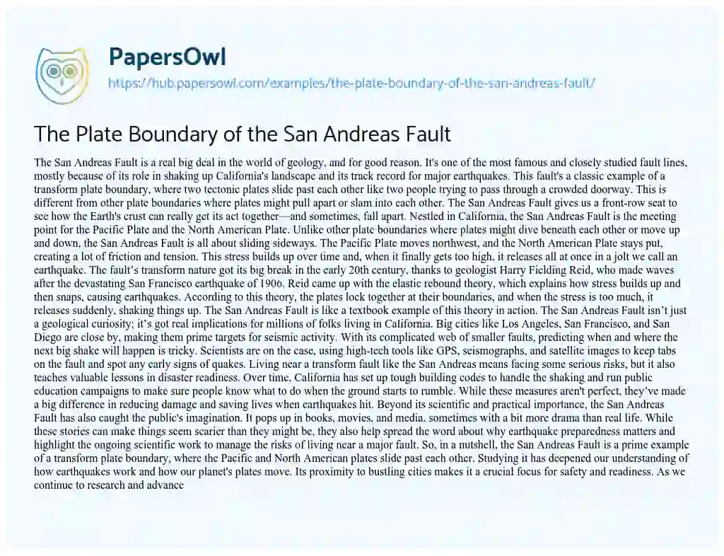 Essay on The Plate Boundary of the San Andreas Fault