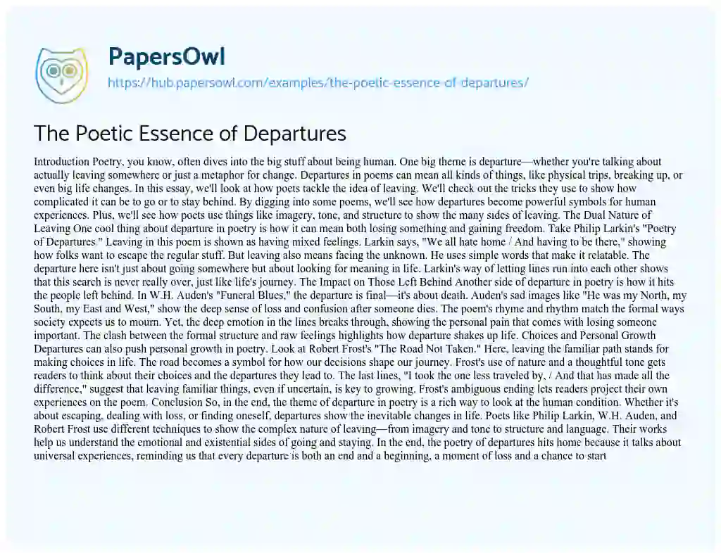 Essay on The Poetic Essence of Departures