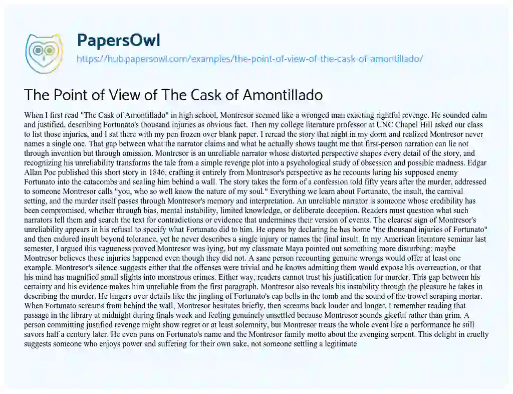 Essay on The Point of View of The Cask of Amontillado