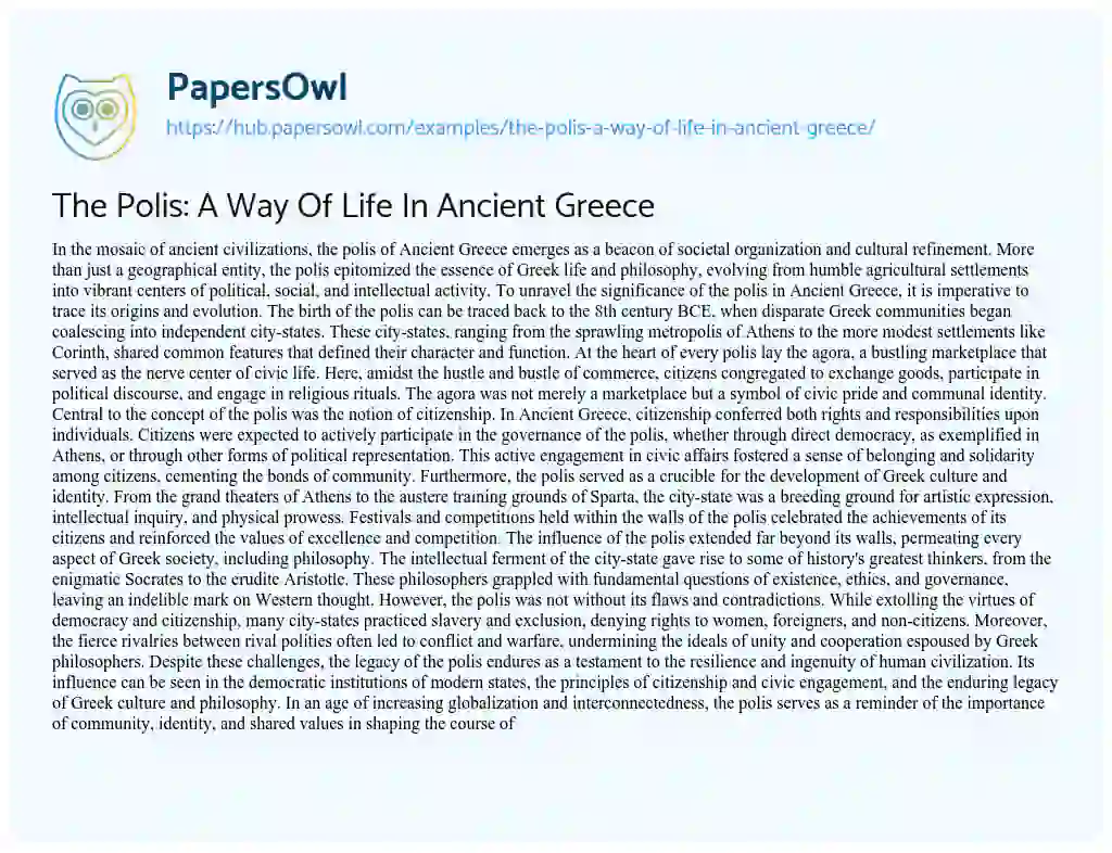 Essay on The Polis: A Way Of Life In Ancient Greece